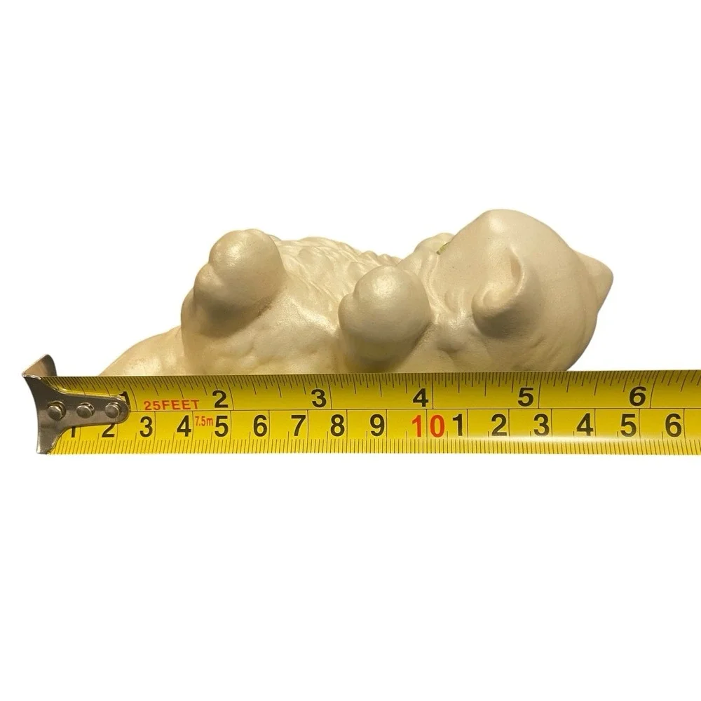 Vintage Long Hair Iridescent Playful Cream White Ceramic Cat Kitten Green Eyes